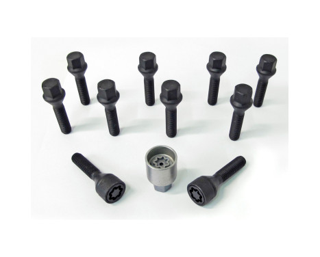 H&R Jeu de boulons de roue coniques M12x1,50 - Longueur 48mm - Noir - 10 pièces - avec blocages de roue