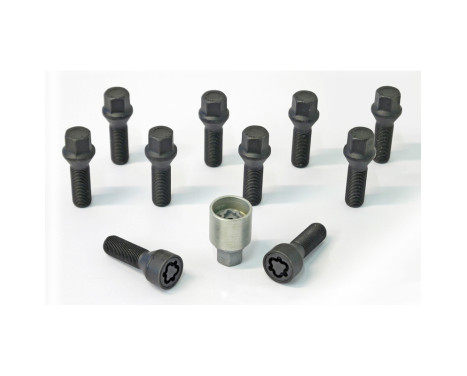 H&R Jeu de boulons de roue coniques M14x1,25 - Longueur 43mm - Noir - 10 pièces - avec blocages de roue