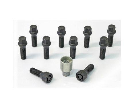 H&R Jeu de boulons de roue coniques M14x1,25 - Longueur 50mm - Noir - 10 pièces - avec antivols de roue