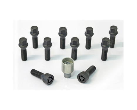 H&R Jeu de boulons de roue coniques M14x1,50 - Longueur 28mm - Noir - 10 pièces - avec blocages de roue