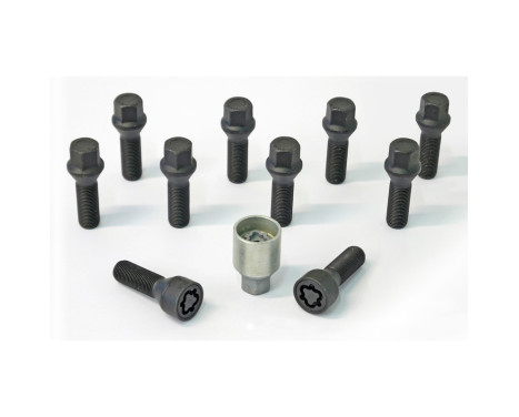 H&R Jeu de boulons de roue coniques M14x1,50 - Longueur 40mm - Noir - 10 pièces - avec blocages de roue