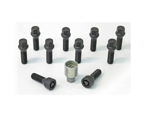 H&R Jeu de boulons de roue coniques M14x1,50 - Longueur 45mm - Noir - 10 pièces - avec antivols de roue