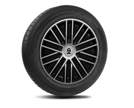 Ensemble de 4 enjoliveurs de roue Sparco Bergamo 14 pouces argent / noir, Image 2