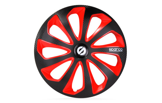 Jeu d'enjoliveurs de roue Sparco 4 pièces Sicilia 15 pouces noir / rouge / carbone, Image 2