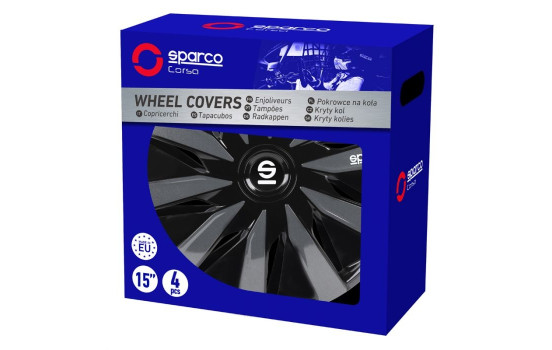 Jeu de 4 enjoliveurs Sparco Lazio 14 pouces noir / gris, Image 3