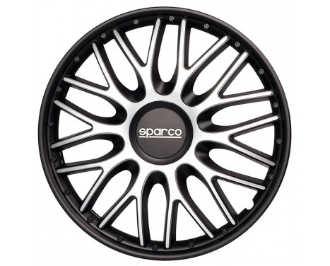 Jeu de 4 enjoliveurs Sparco Roma 14 pouces argent / noir