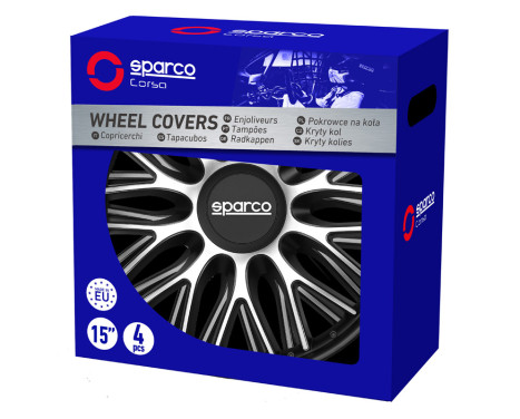 Jeu de 4 enjoliveurs Sparco Roma 14 pouces argent / noir, Image 4