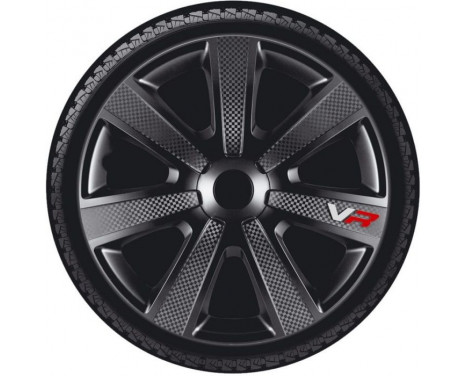 Enjoliveur de roue 4 pièces VR 14 pouces noir / look carbone / logo, Image 3