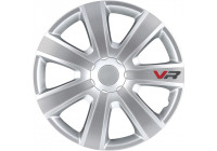 Enjoliveur de roue 4 pièces VR 15 pouces argent / look carbone / logo
