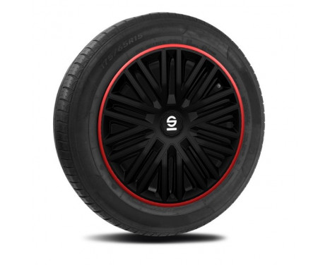 Jeu d'enjoliveurs de roue Sparco 4 pièces Bergamo 15 pouces noir / rouge, Image 2