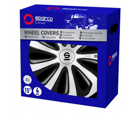 Jeu d'enjoliveurs de roue Sparco 4 pièces Sicilia 14 pouces argent / noir / carbone, Image 3