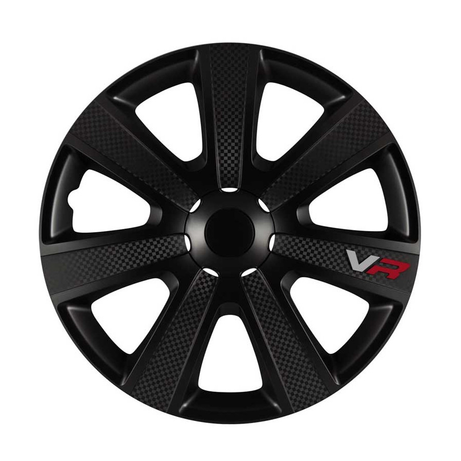 Jeu d'enjoliveurs de roue VR 15 pouces noir / look carbone / logo