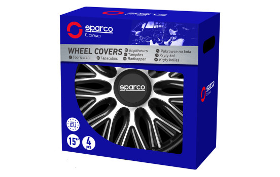 Jeu de 4 enjoliveurs Sparco Roma 13 pouces argent / noir, Image 4