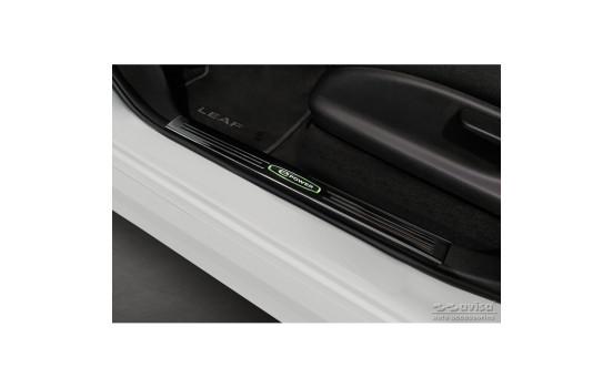 Black glossy stainless steel door sills suitable for Nissan Leaf II (2E1) 2017-2022 & Facelift 2022- 'E-Pow