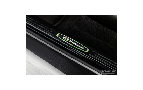 Black glossy stainless steel door sills suitable for Nissan Leaf II (2E1) 2017-2022 & Facelift 2022- 'E-Pow, Image 3