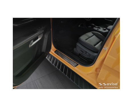 Black Stainless Steel Door Sill Moldings Fits Ford Ranger VI 2022- 'Lines' - 4-Piece