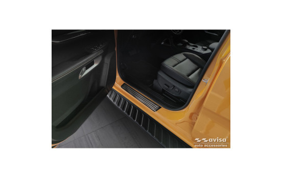 Black Stainless Steel Door Sill Moldings Fits Ford Ranger VI 2022- 'Lines' - 4-Piece