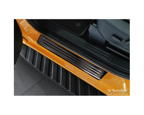 Black Stainless Steel Door Sill Moldings Fits Ford Ranger VI 2022- 'Lines' - 4-Piece, Image 2