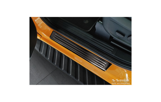 Black Stainless Steel Door Sill Moldings Fits Ford Ranger VI 2022- 'Lines' - 4-Piece, Image 2