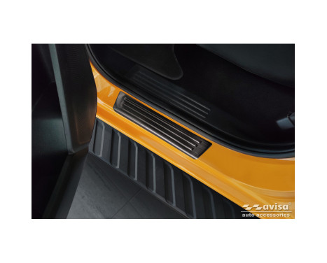 Black Stainless Steel Door Sill Moldings Fits Ford Ranger VI 2022- 'Lines' - 4-Piece, Image 4