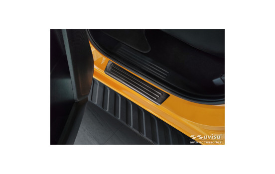 Black Stainless Steel Door Sill Moldings Fits Ford Ranger VI 2022- 'Lines' - 4-Piece, Image 4