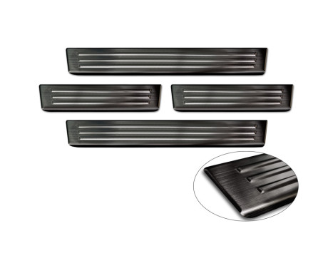 Black Stainless Steel Door Sill Moldings Fits Ford Ranger VI 2022- 'Lines' - 4-Piece, Image 5