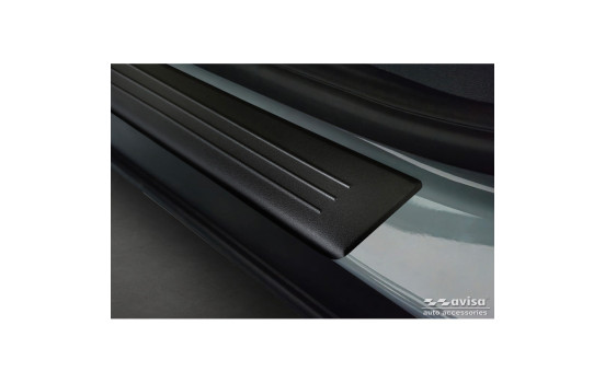 Black Stainless Steel Door Sill Moldings Fits Ford Tourneo Courier II 2023- 'Lines' - 4-Piece, Image 3