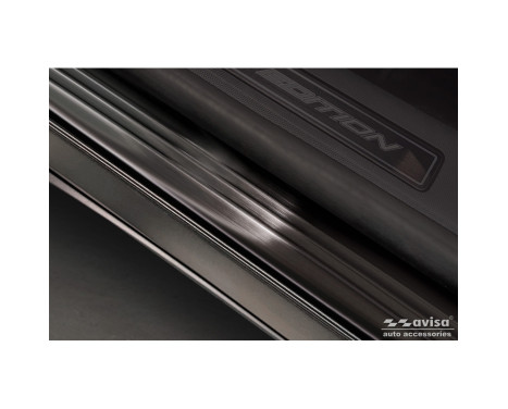 Black stainless steel door sills suitable for Ford Mustang Mach-E 2020 - 'Lines' - 4-piece, Image 3