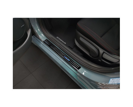 Black stainless steel door sills suitable for Hyundai Kona 2017-2020 & FL 2020- 'Hybrid' - 4-piece, Image 2