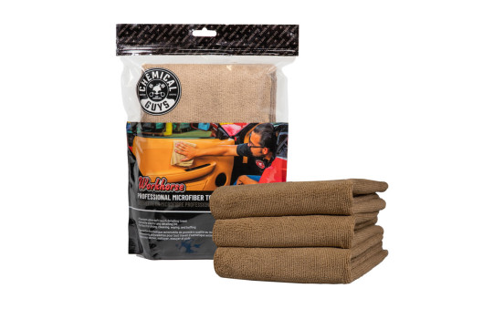 Chemical Guys Workhorse Professional Grade Microfiber Towel - Tan 16x16'' (3 Pack)