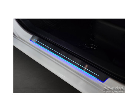 Universal Door Sill Black Stainless Steel with blue LED lighting - 2-piece - 44.8 x 4 cm