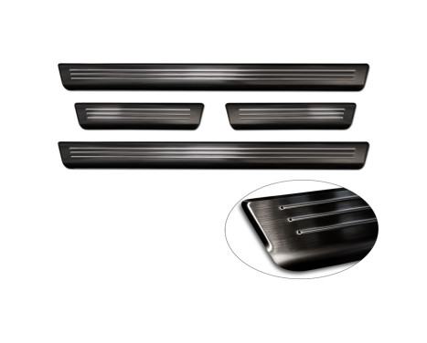 Black stainless steel door sills suitable for Hyundai Kona II 2023 - 'Lines' - 4-piece, Image 5