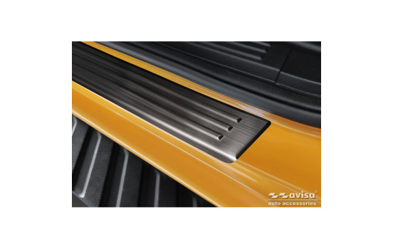 Black Stainless Steel Door Sill Moldings Fits Ford Ranger VI 2022- 'Lines' - 4-Piece, Image 3