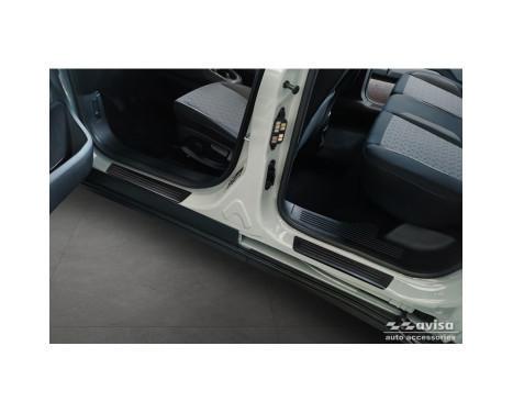 Black Stainless Steel Door Sill Moldings Fits Ford Tourneo Courier II 2023- 'Lines' - 4-Piece