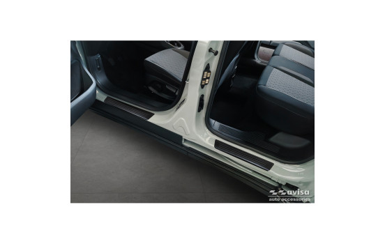 Black Stainless Steel Door Sill Moldings Fits Ford Tourneo Courier II 2023- 'Lines' - 4-Piece