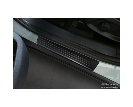 Black Stainless Steel Door Sill Moldings Fits Ford Tourneo Courier II 2023- 'Lines' - 4-Piece, Image 2