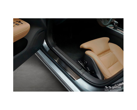 Black stainless steel door sill moldings suitable for Volvo S60 III & V60 II 2018- - 'Lines' - 4-piece