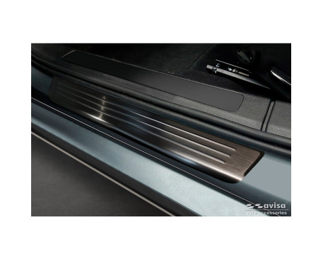Black stainless steel door sill moldings suitable for Volvo S60 III & V60 II 2018- - 'Lines' - 4-piece, Image 2