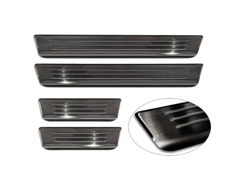 Black stainless steel door sill moldings suitable for Volvo S60 III & V60 II 2018- - 'Lines' - 4-piece, Image 5