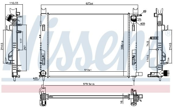 Radiator, engine cooling 637627 Nissens