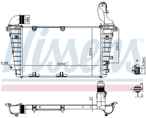 Intercooler, charge air cooler 961267 Nissens