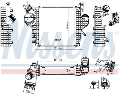 Intercooler, charge air cooler 961304 Nissens