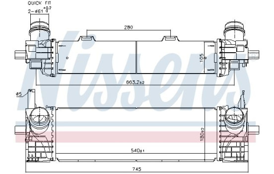 Intercooler, charge air cooler 961338 Nissens