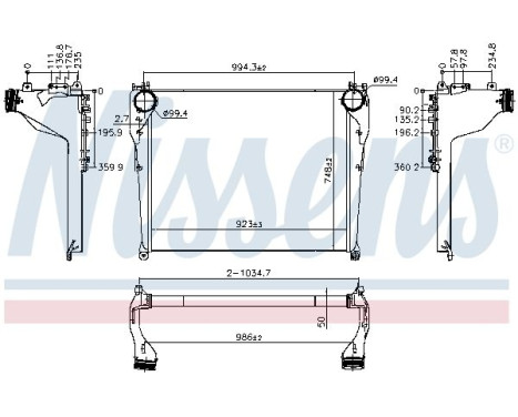Intercooler, charge air cooler 961568 Nissens