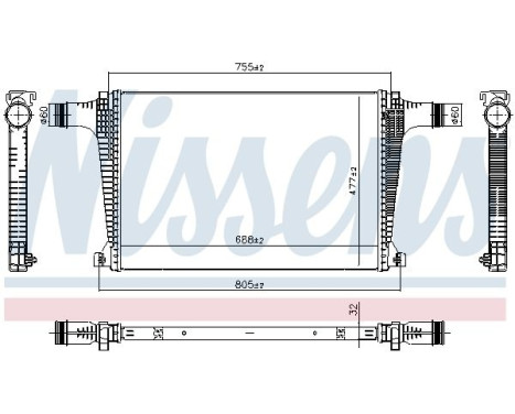 Intercooler, charge air cooler 961594 Nissens