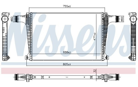 Intercooler, charge air cooler 961594 Nissens