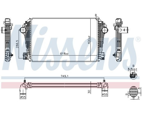 Intercooler, charge air cooler 961601 Nissens