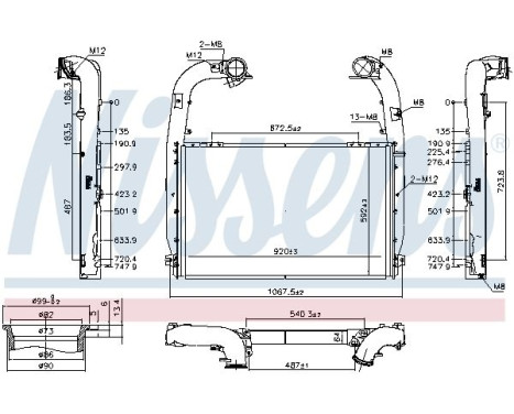 Intercooler, charge air cooler 97084 Nissens