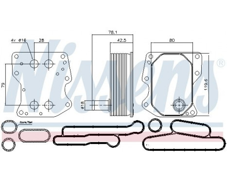 Oil Cooler, engine oil 90723 Nissens