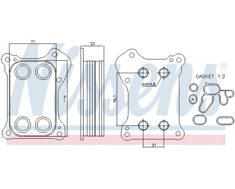 Oil Cooler, engine oil 90739 Nissens